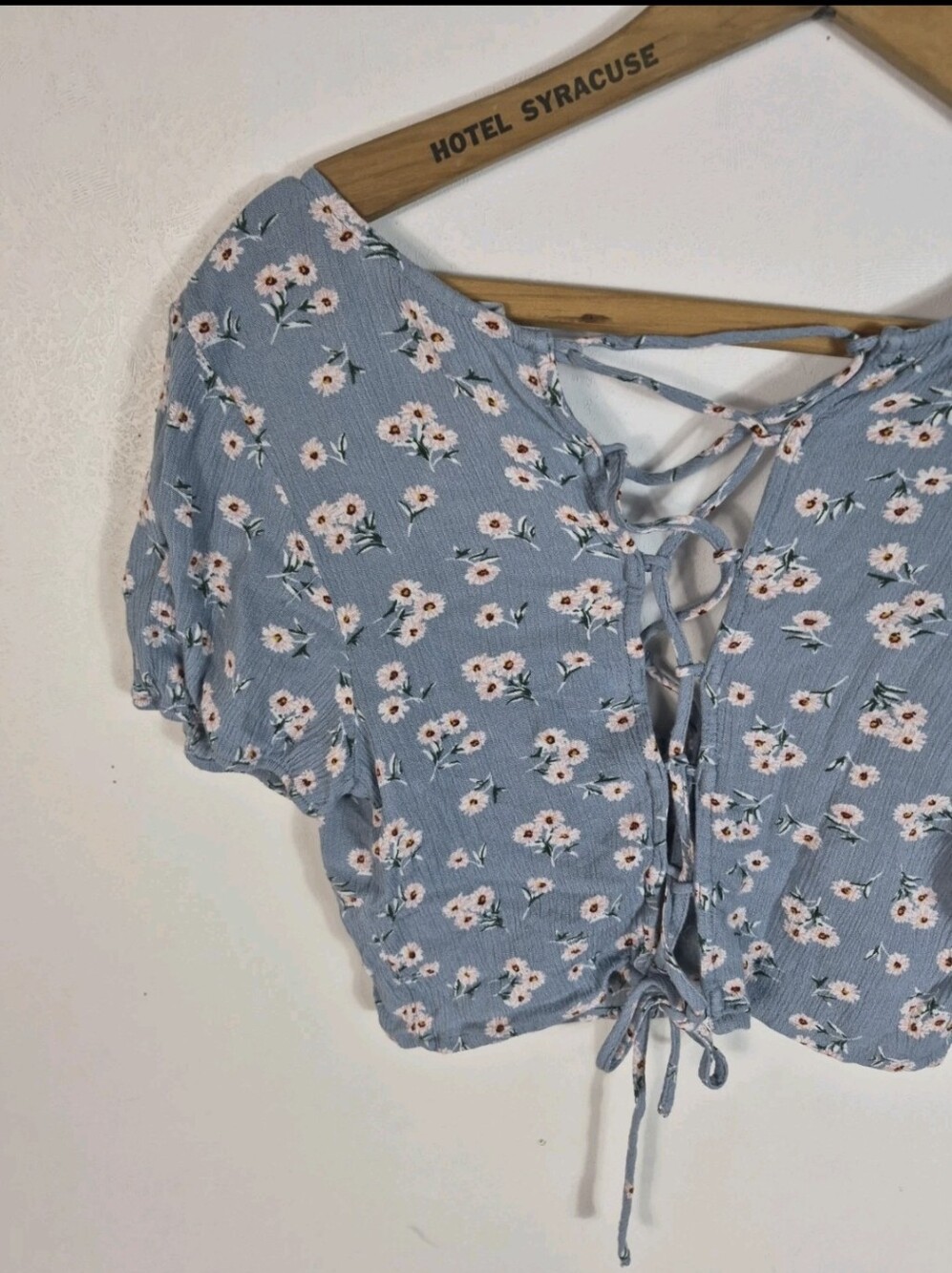 Sky & Sparrow Blue Floral Lace Up Crop Top Cottage Boho Medium - Picture 8 of 11
